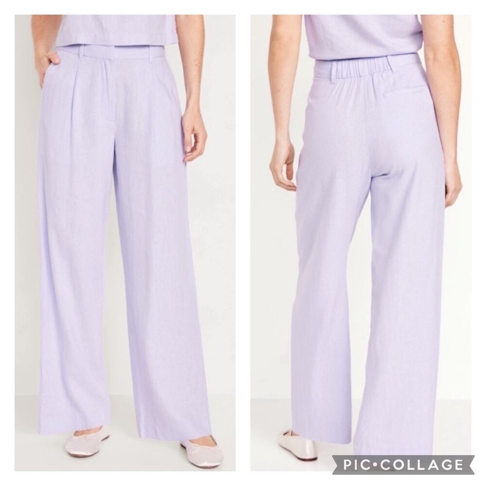 Old Navy Taylor Wide Leg Trousers Lavender Purple Linen Blend Size Large